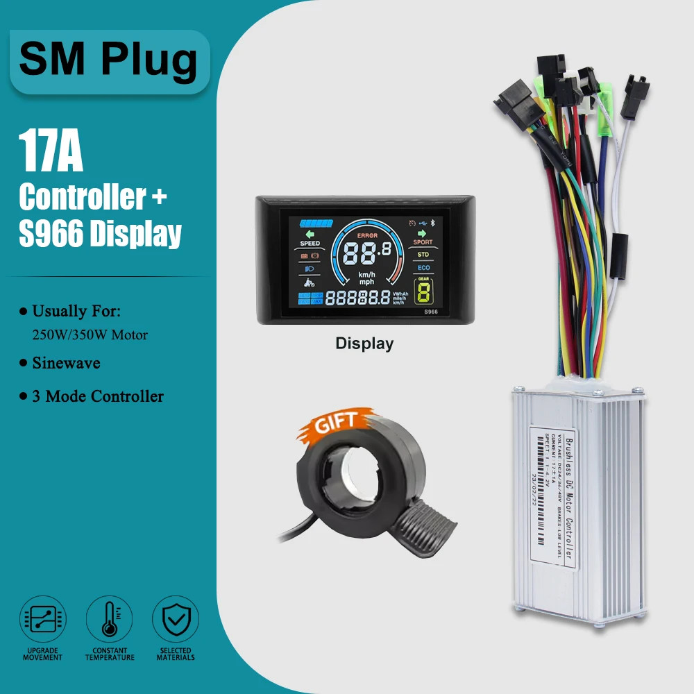 Three-Mode Sine Wave Controller 17A-60A SM/WP Plug with 36V 48V S966 Display
