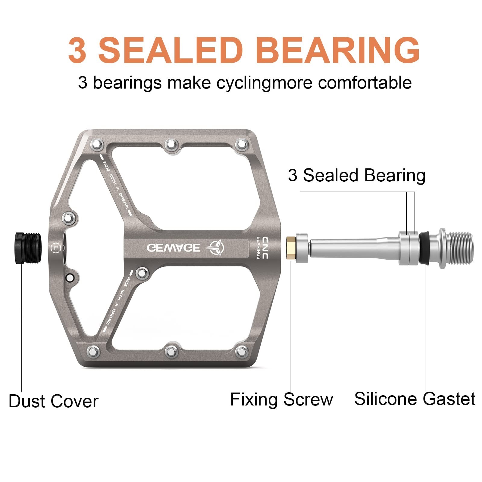 Road/Mountain Bike Pedals – 3 Bearings Bicycle Pedals – 9/16” CNC Machined