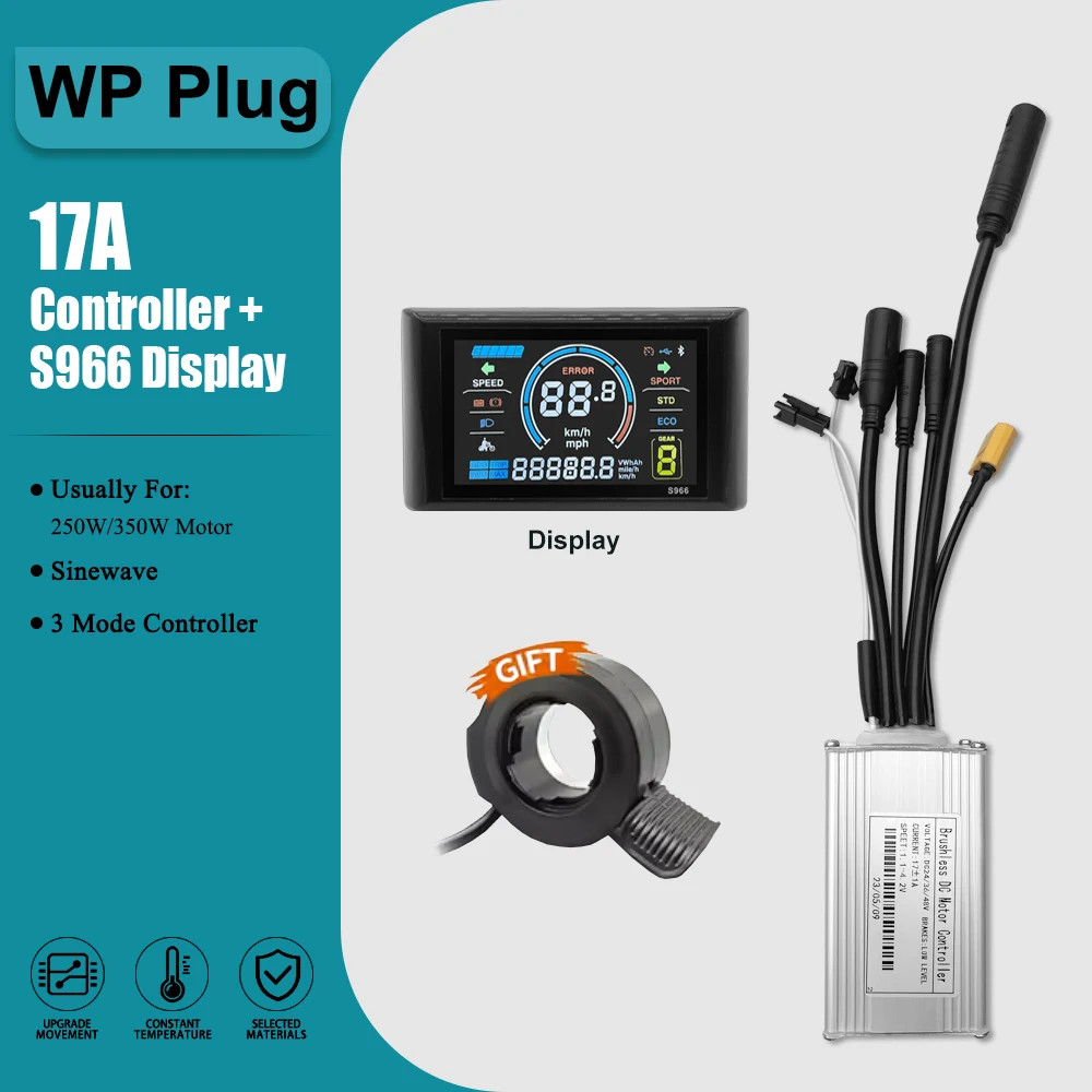 Three-Mode Sine Wave Controller 17A-60A SM/WP Plug with 36V 48V S966 Display