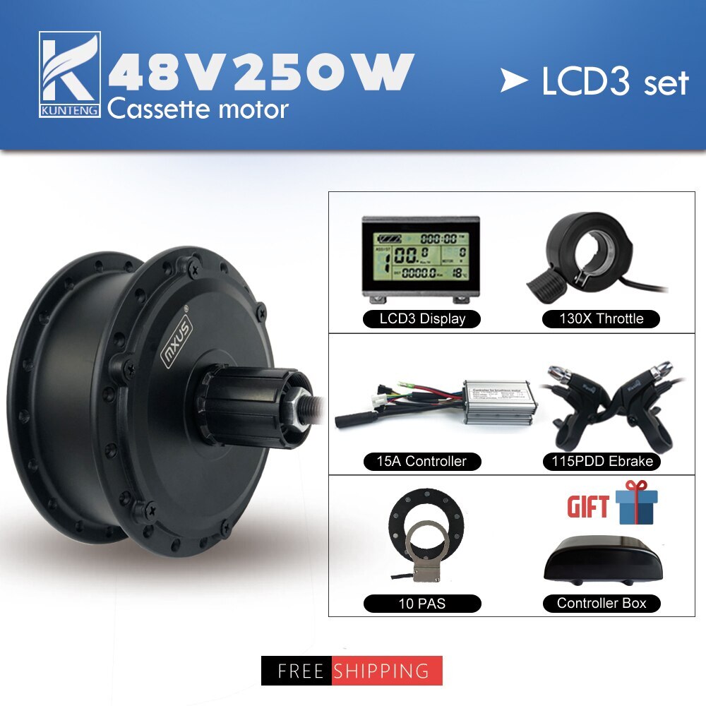 E-Bike Conversion Kit 36V 48V 250W Hub Motor Waterproof Plug LED LCD Display