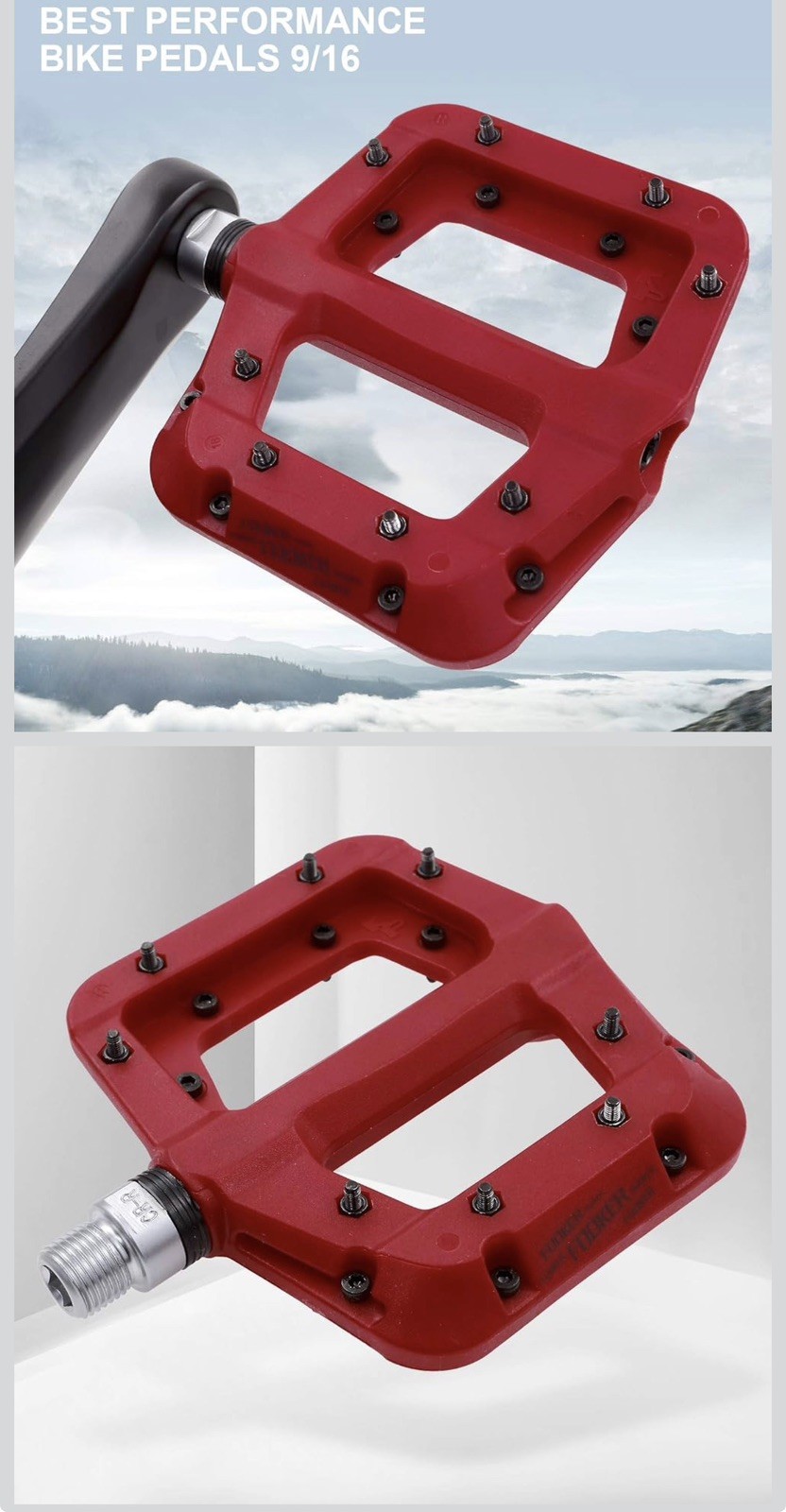 FOOKER MTB Bike Pedal Nylon 3 Bearing Composite 9/16 Mountain Pedals Non-Slip