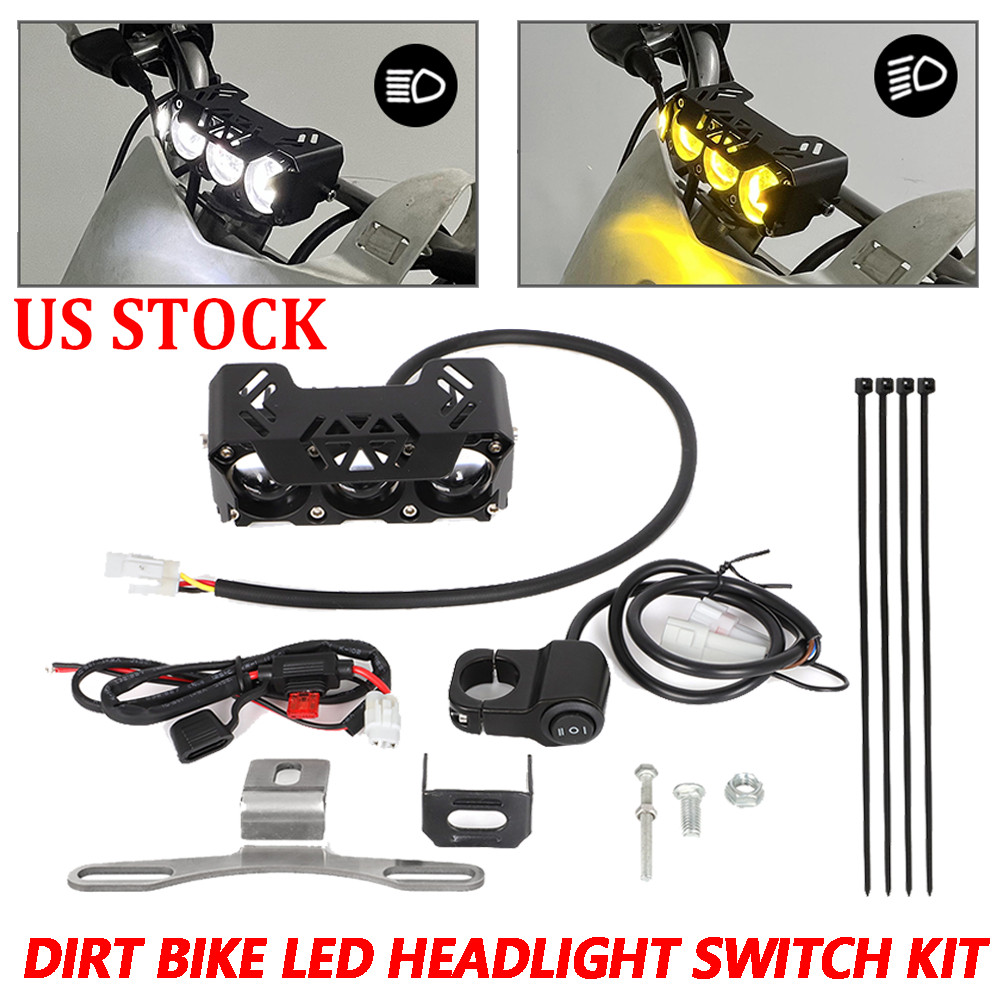 US Dirt Bike LED Light Headlight & Switch Kit For Kawasaki Honda Yamaha Suzuki