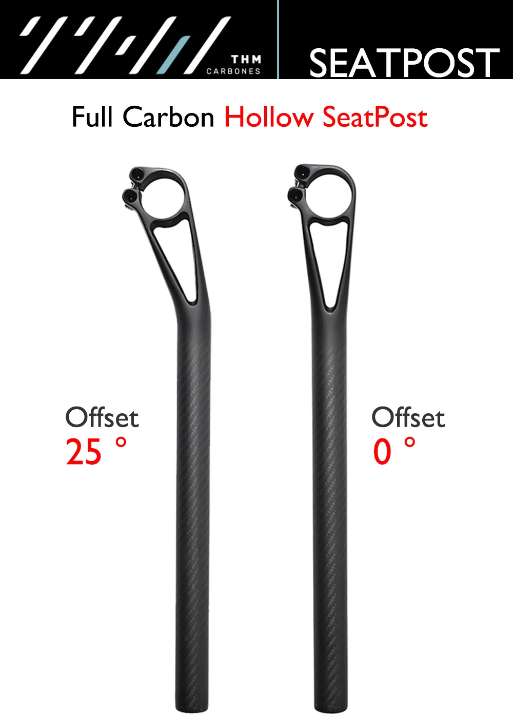 -0°/25° Fully Carbon Hollow Seat Tube Road Gravel Off-road MTB Bicycle Seatposts