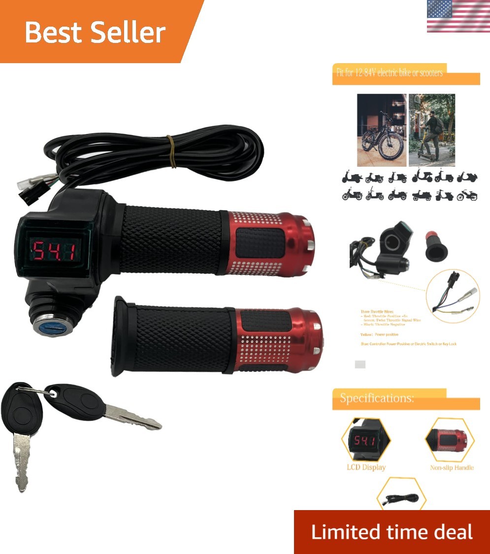 High-Performance eBike Twist Handlebar Grip with Voltage Meter – 7.8×1.38 inches