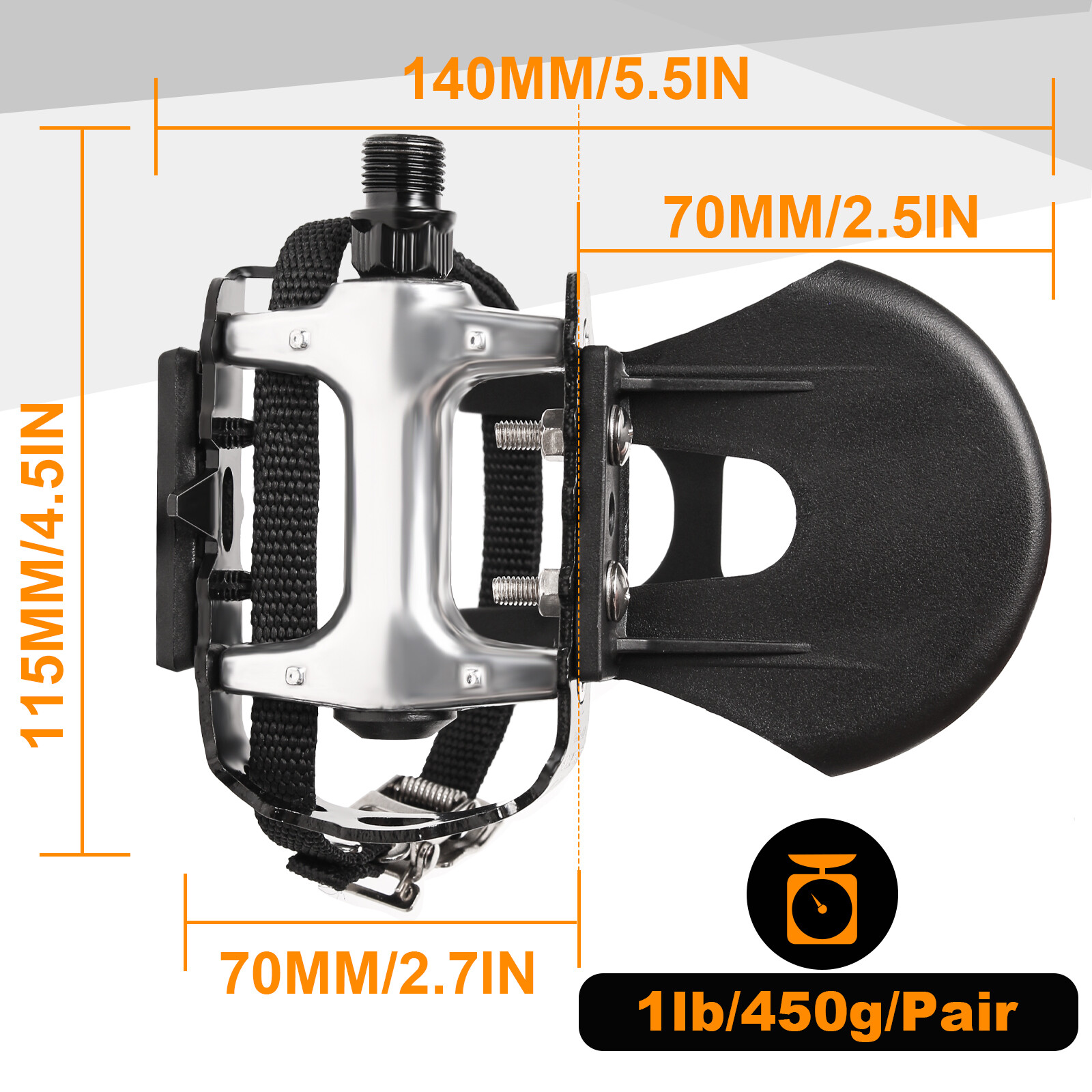 MTB Road Bike Pedal 9/16″ with Toe Clips Strap Aluminium Non-slip For Shimano