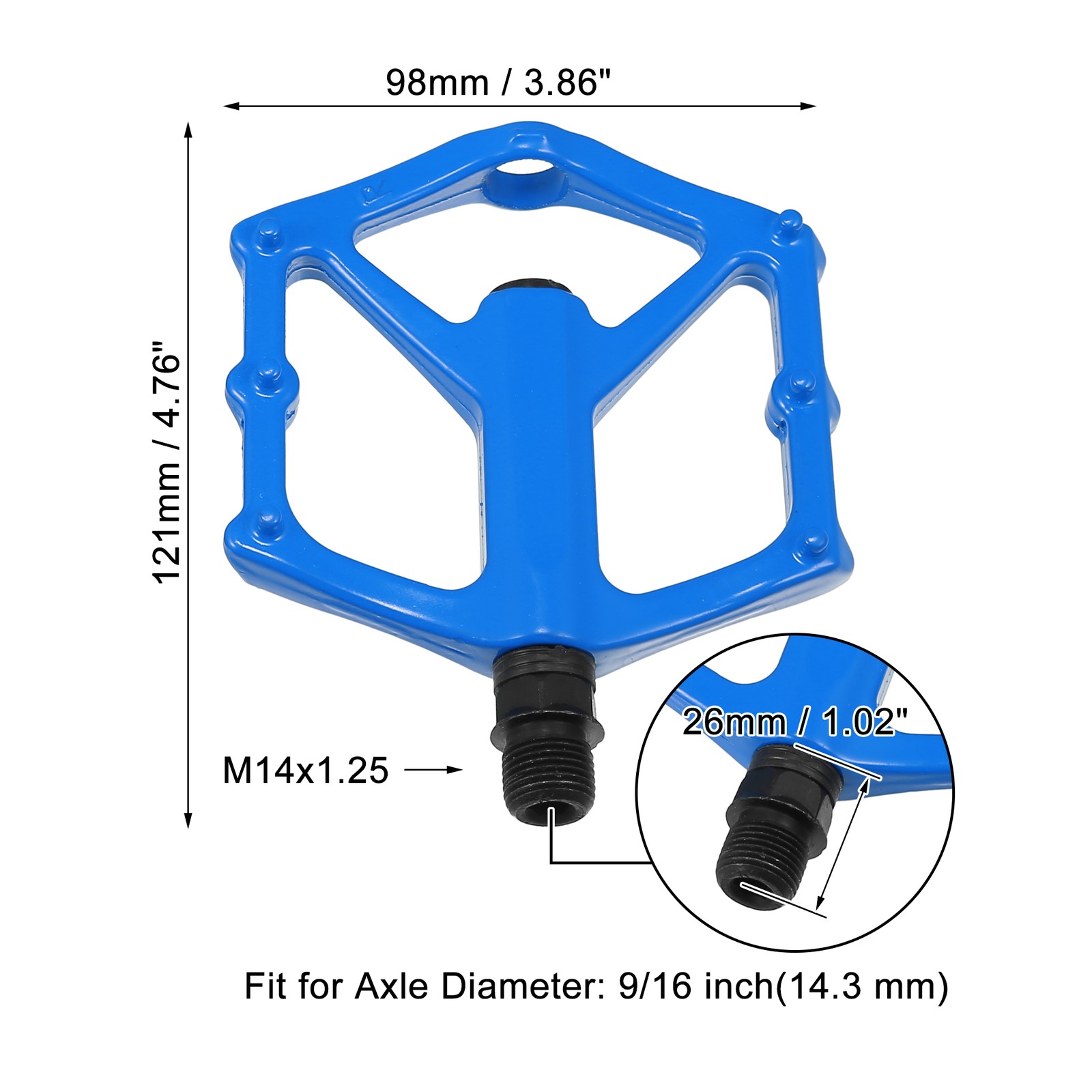 1 Pair Aluminum Alloy Bicycle Pedal Rear Foot Peg Blue Fit 9/16 Inch Axles