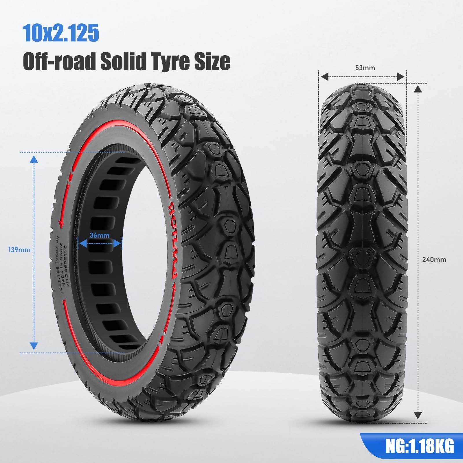Amitor 10X2.125 Off Road Tire For Electric Scooter 10 Inch Solid Rubber Tires