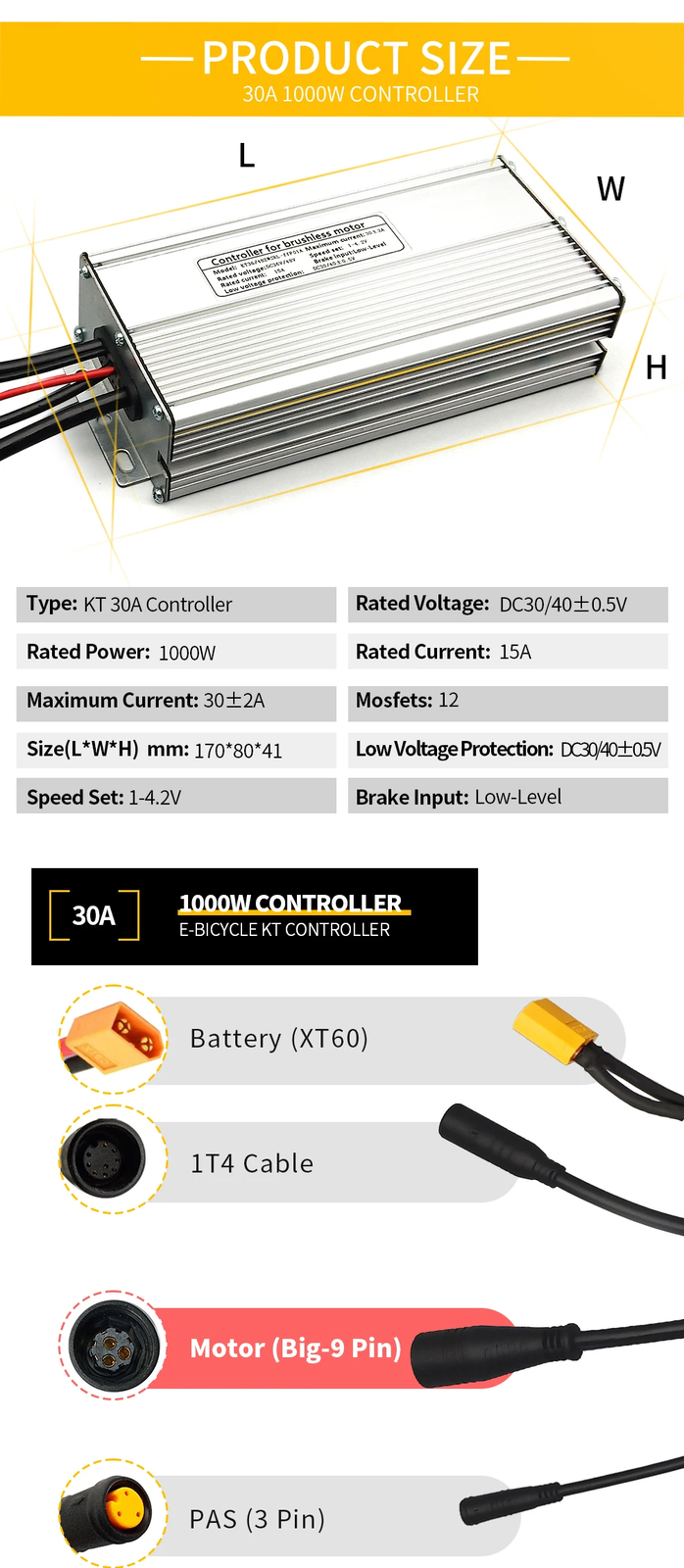 Electric Bike Waterproof Brushless Controller 36V 48V 250W 350W 500W 1000W Motor