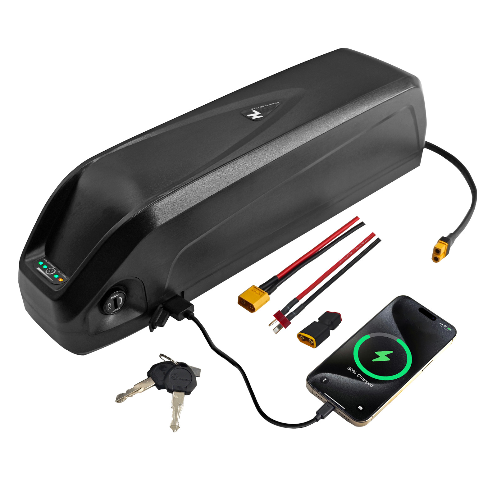 48V 20Ah Battery with 30A BMS, 5-Pin Base Connector, 2A Charger, Safety Lock