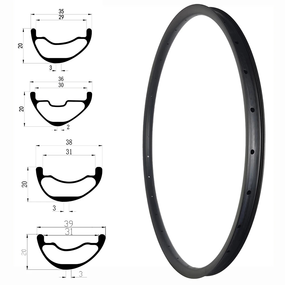 Mountain Bike 29er Asymmetry Carbon Rim Tubeless UD 3k Matte/glossy 20mm Depth