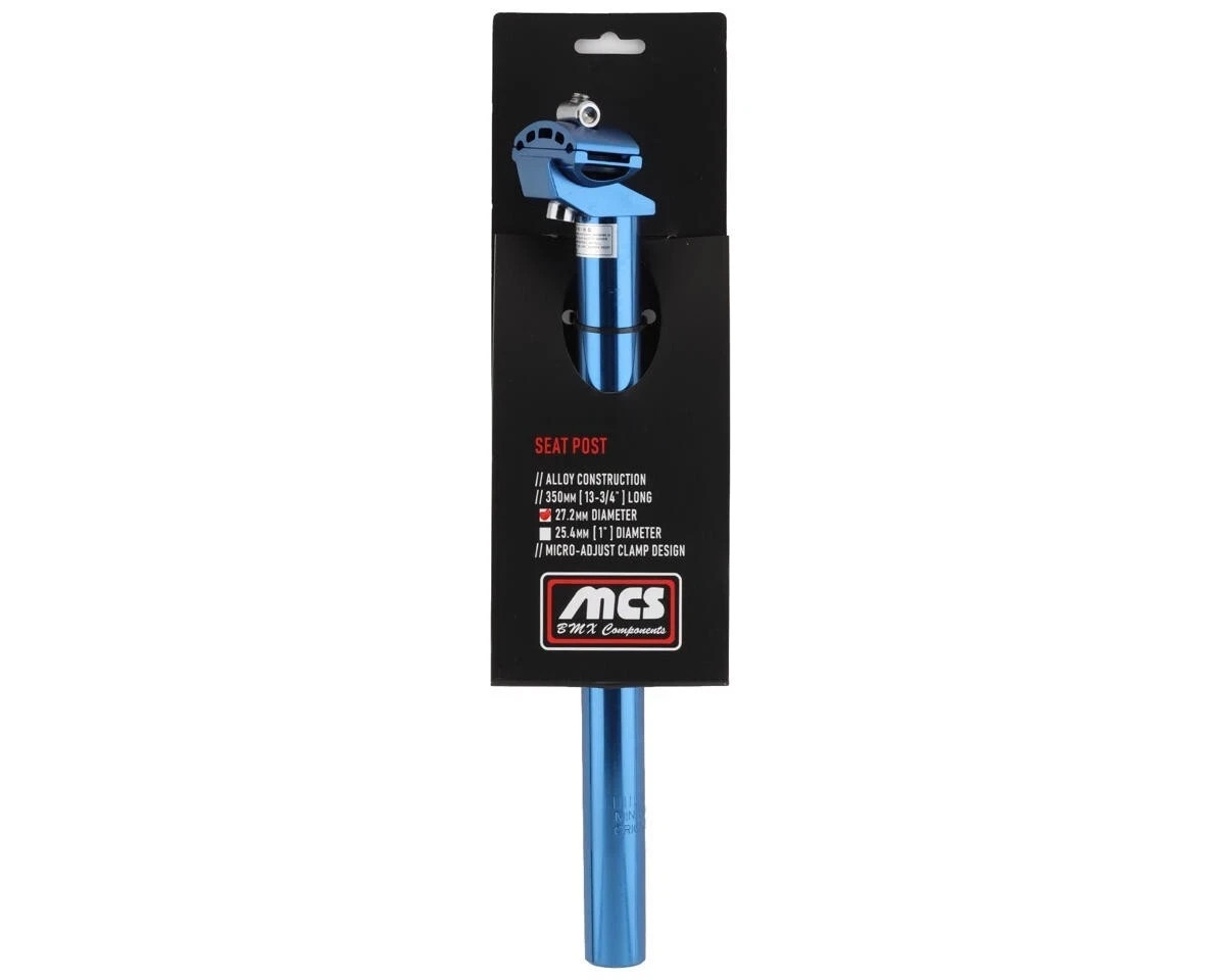MCS Alloy Micro Adjust 25.4mm x 350mm Seat Post ALL BLUE