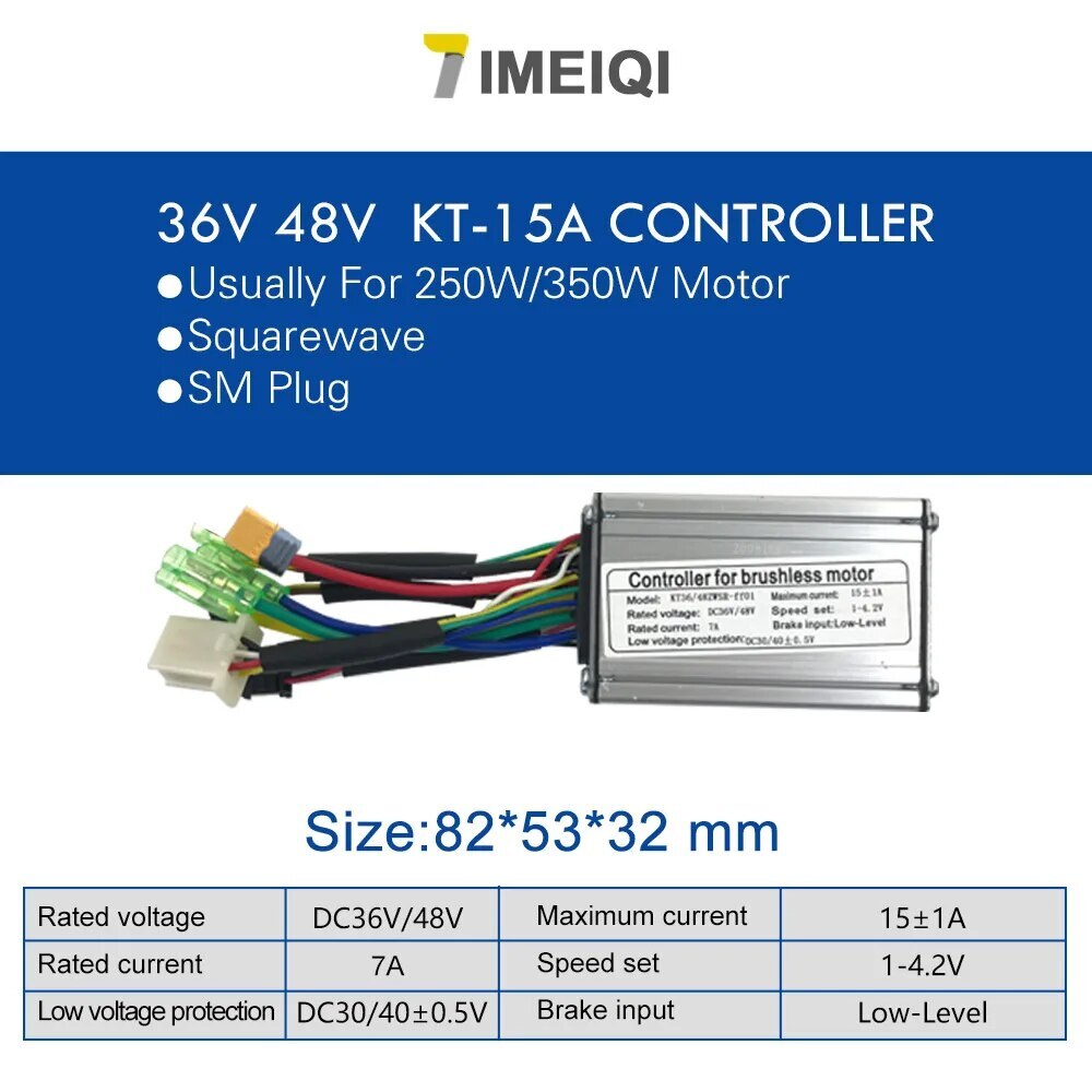 E-bike Brushless Controller SM Connector Squarewave 24V 36V 48V 250W-1500W