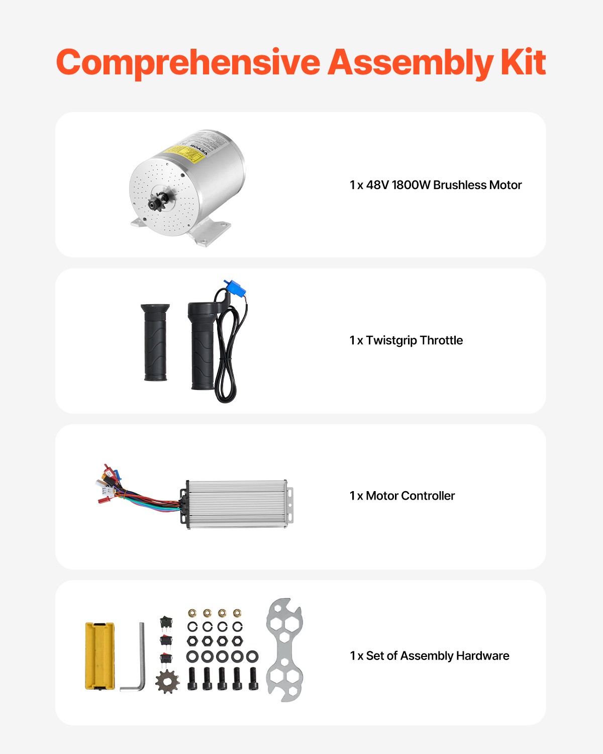 1800W Electric Brushless DC Motor Kit 48V 4500rpm Motor with Upgraded Controller