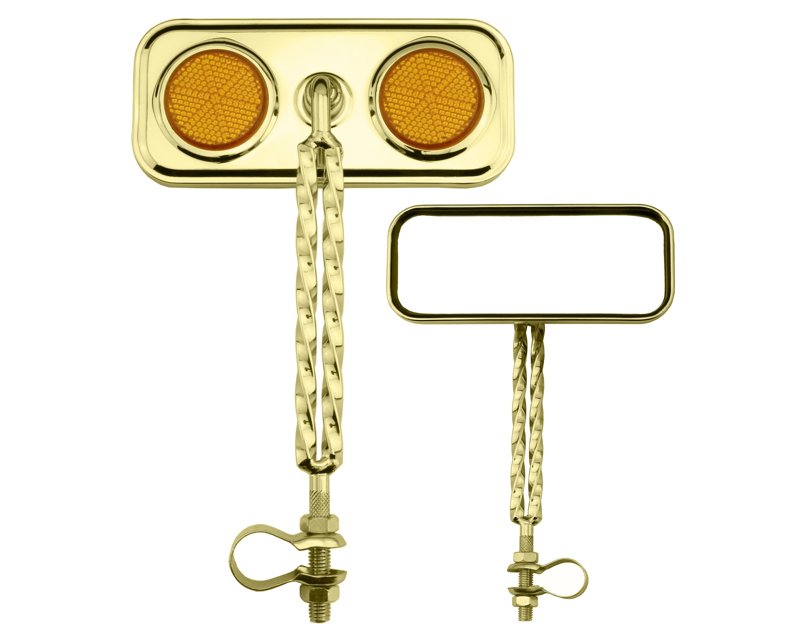 Two Bike Rectangle Double Square Twisted Mirror Gold Amber Reflectors.
