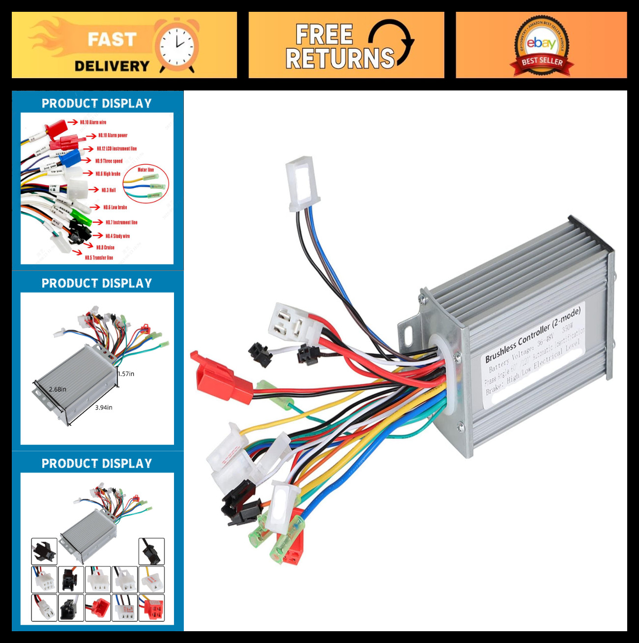 Square Wave Controller 36-48V 350W for E-Bike & Scooter – DC Motor Replacement