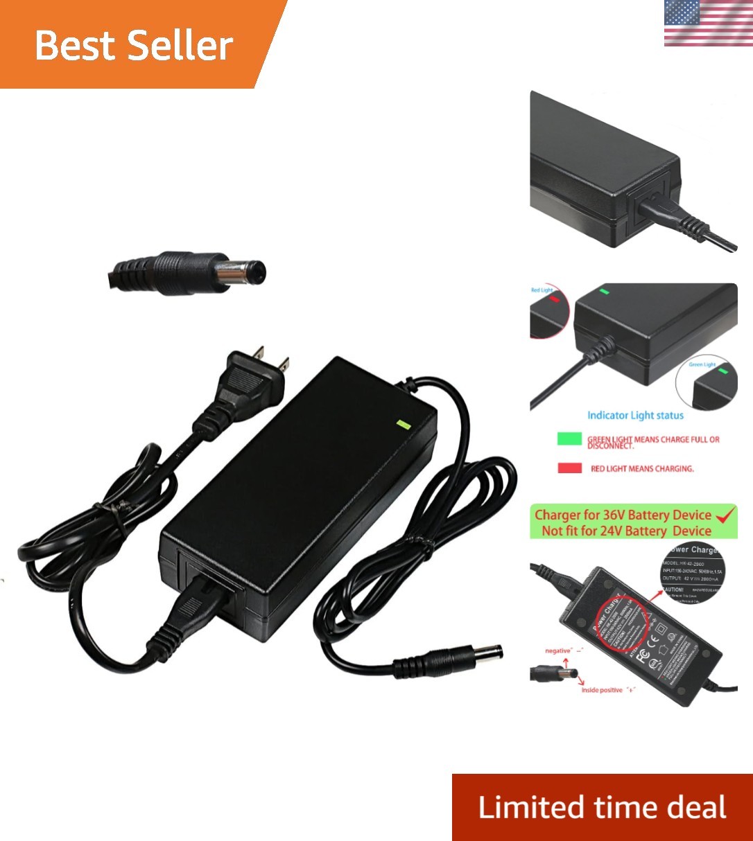 Reliable 42V 2A Power Adapter for 36V Electric Bike Charging – Indicator Light
