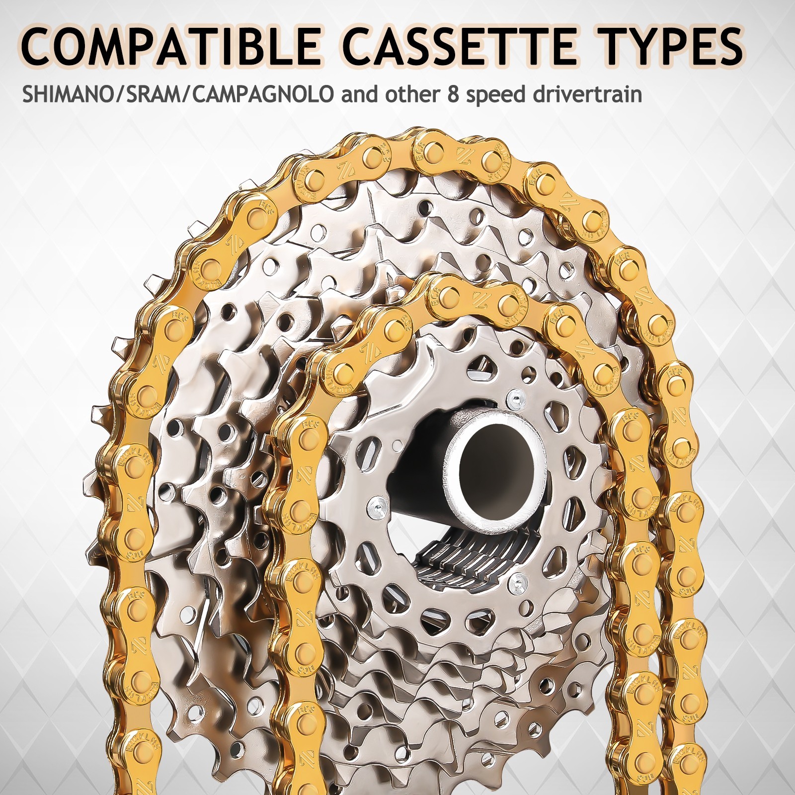 BUCKLOS BC8 8-Speed 116 Link Chain MTB BMX Road Bicycle for KMC Shimano Gold US