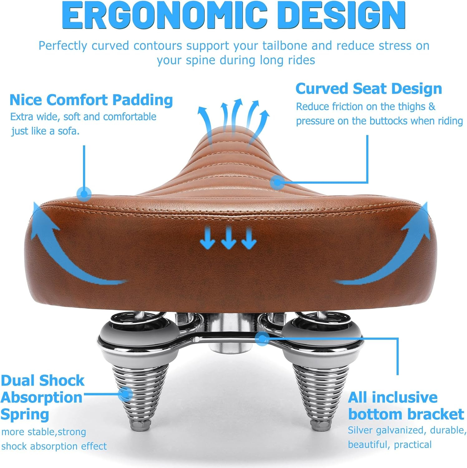CDYWD Wide Bike Seat for Men Women Comfort, Large Soft Padded Bicycle Seat Cushi