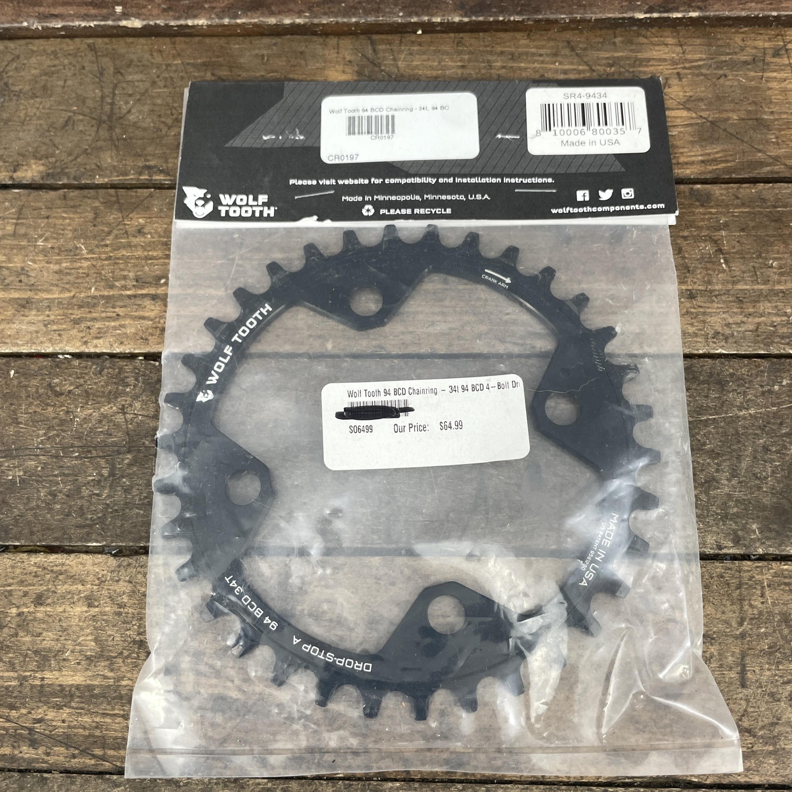Wolf Tooth 34T Chainring 94 BCD 4-Arm Drop-Stop A Black MTB USA 34 Tooth