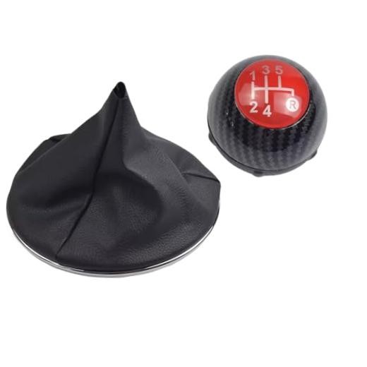 5 Speed Gear Shift Knob Sitck Head Leather Gloss Black Cap 5 speed