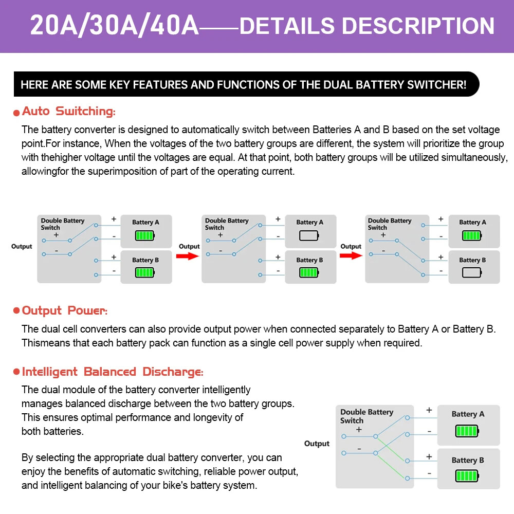 20V-72V 20A 30A 40A XT60 Electric Bicycle Double Battery Connection Switcher