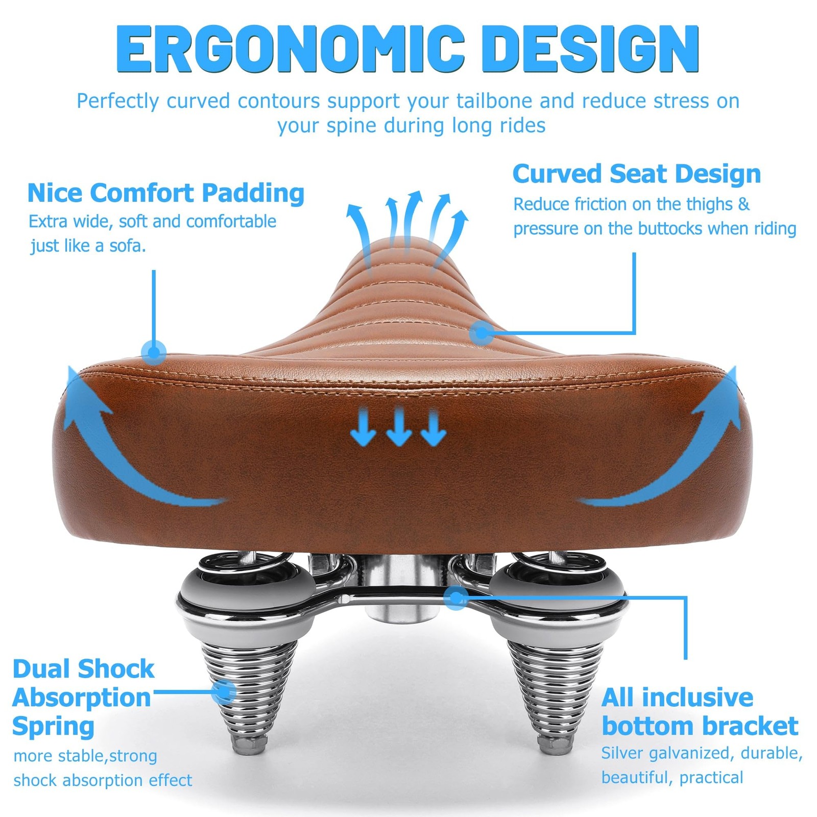 Asiento De Bicicleta Extra Ancho Para Cruceros Y Bicicletas Electricas Pro