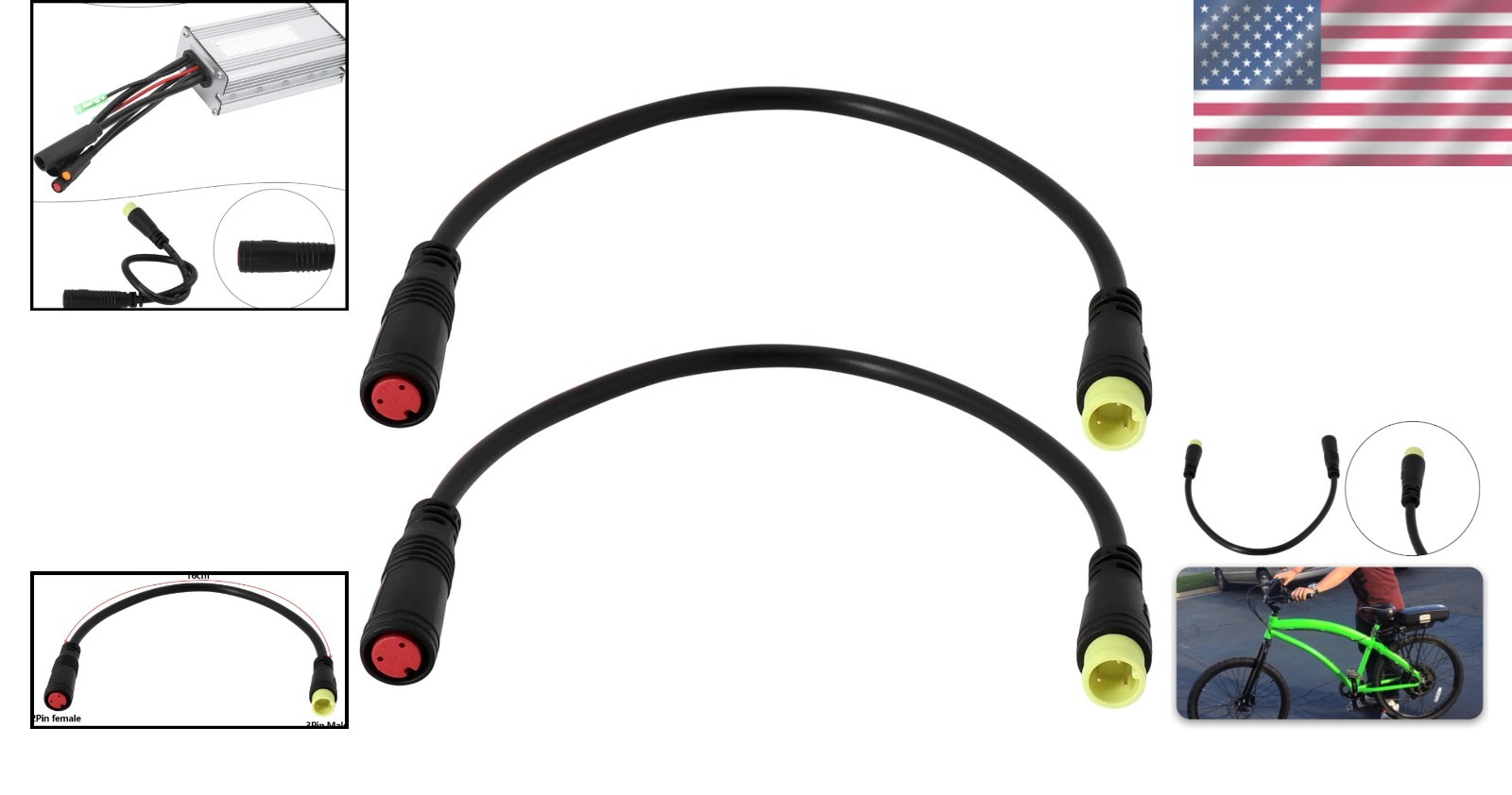 Compact M8 Electric Bike Extension Cable: 16cm 3Pin to 2Pin Waterproof Plug
