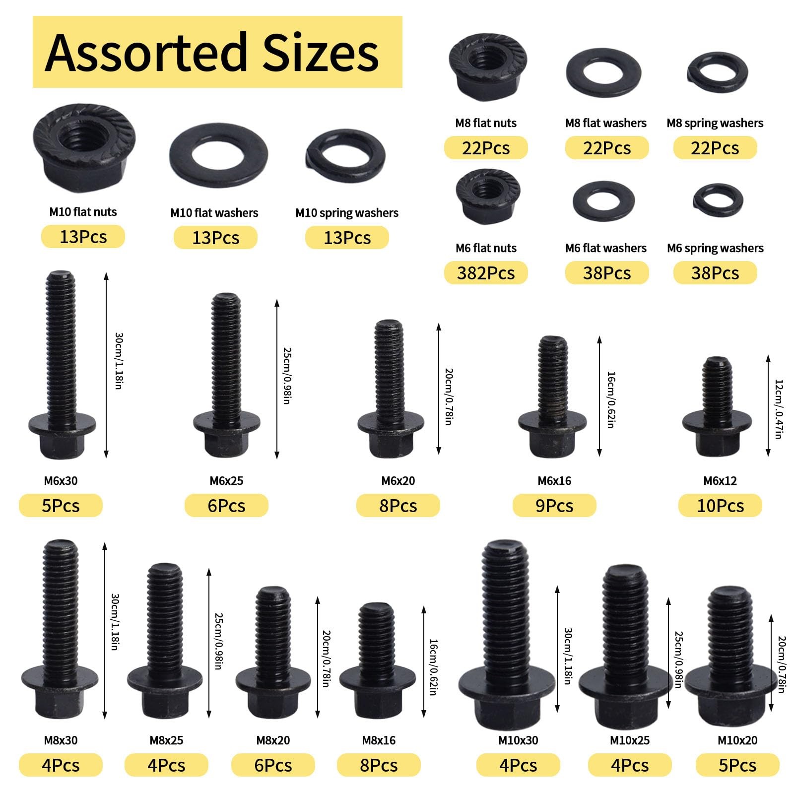 Gternity 292PCS M6 M8 M10 Flange Bolts Nuts Assorted Hex One Size, Black