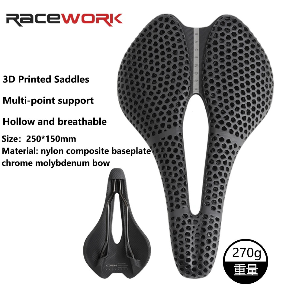 RACEWORK 3D Printed Bike Saddle Short Nose 250x150mm Road MTB Gravel Ultralight