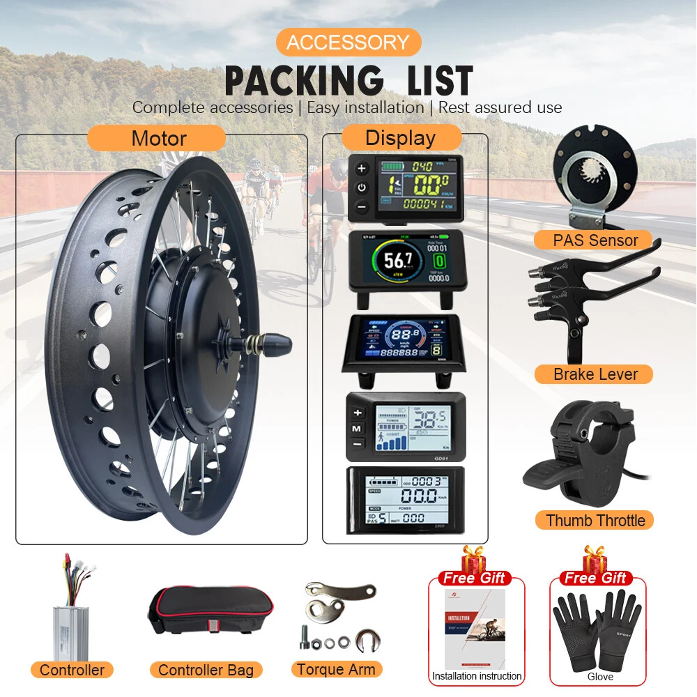 1000W 20/24/26Inch Snow Fat E-bike Motor Kit Brushless Gearless Front Hub Motor