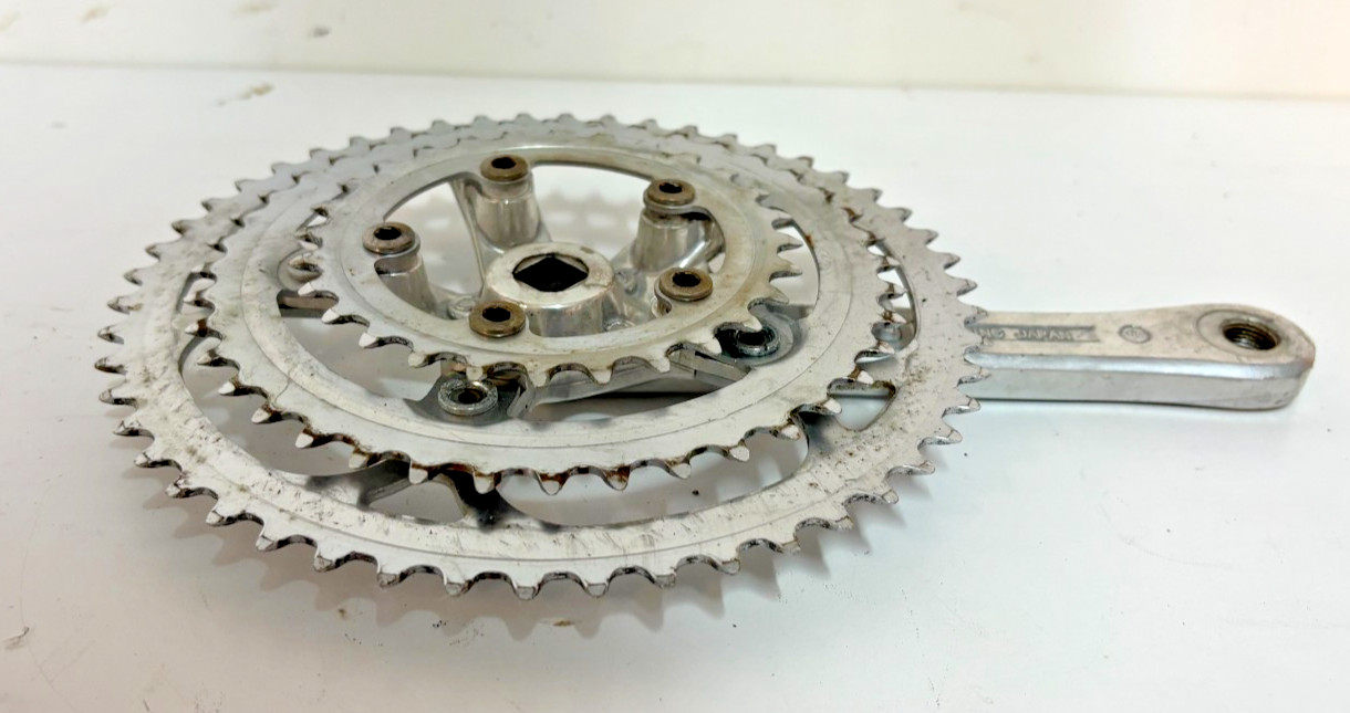 Vintage Sugino 175mm 50/40/28 Silver Aluminum/Steel Touring Triple Crankset Caps
