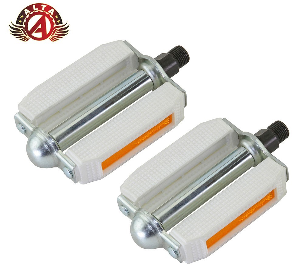 507 PVC Bicycle Block Pedals 9/16″ Classic Vintage Style White/Chrome