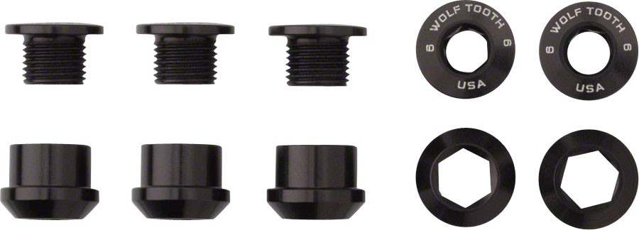 Wolf Tooth Set of 5 Chainring Bolts for 1x use, Dual Hex Fittings, Black