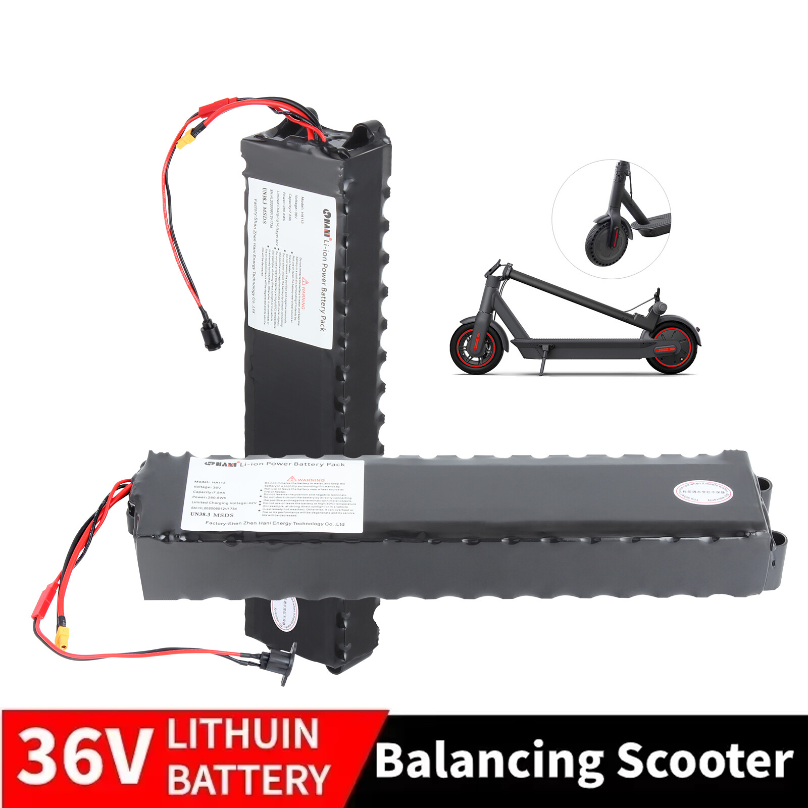 Electric Scooter Battery 36V 7.8Ah Ebike E-Scooter Lithium Replacement Battery