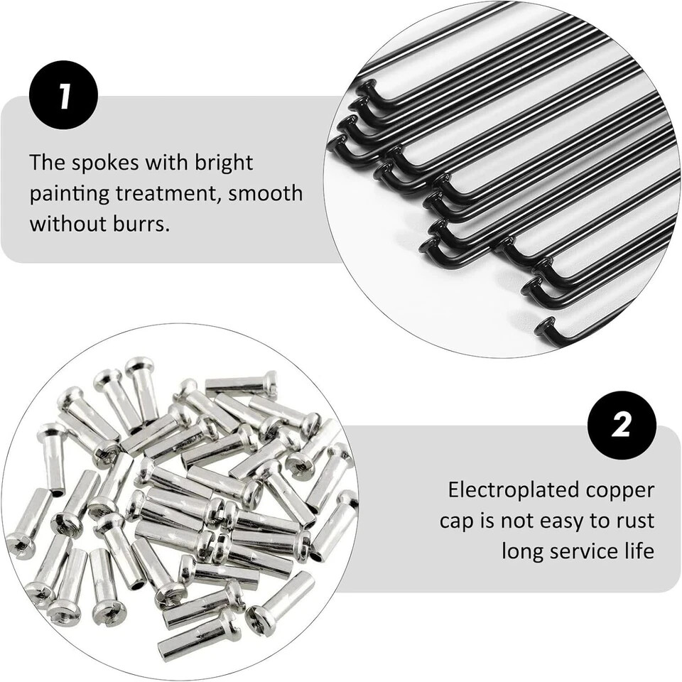 36 Pieces 14G J Bend Bicycle Steel Spokes 257 Mm – 260 Mm with Nip 26″ Fat Black
