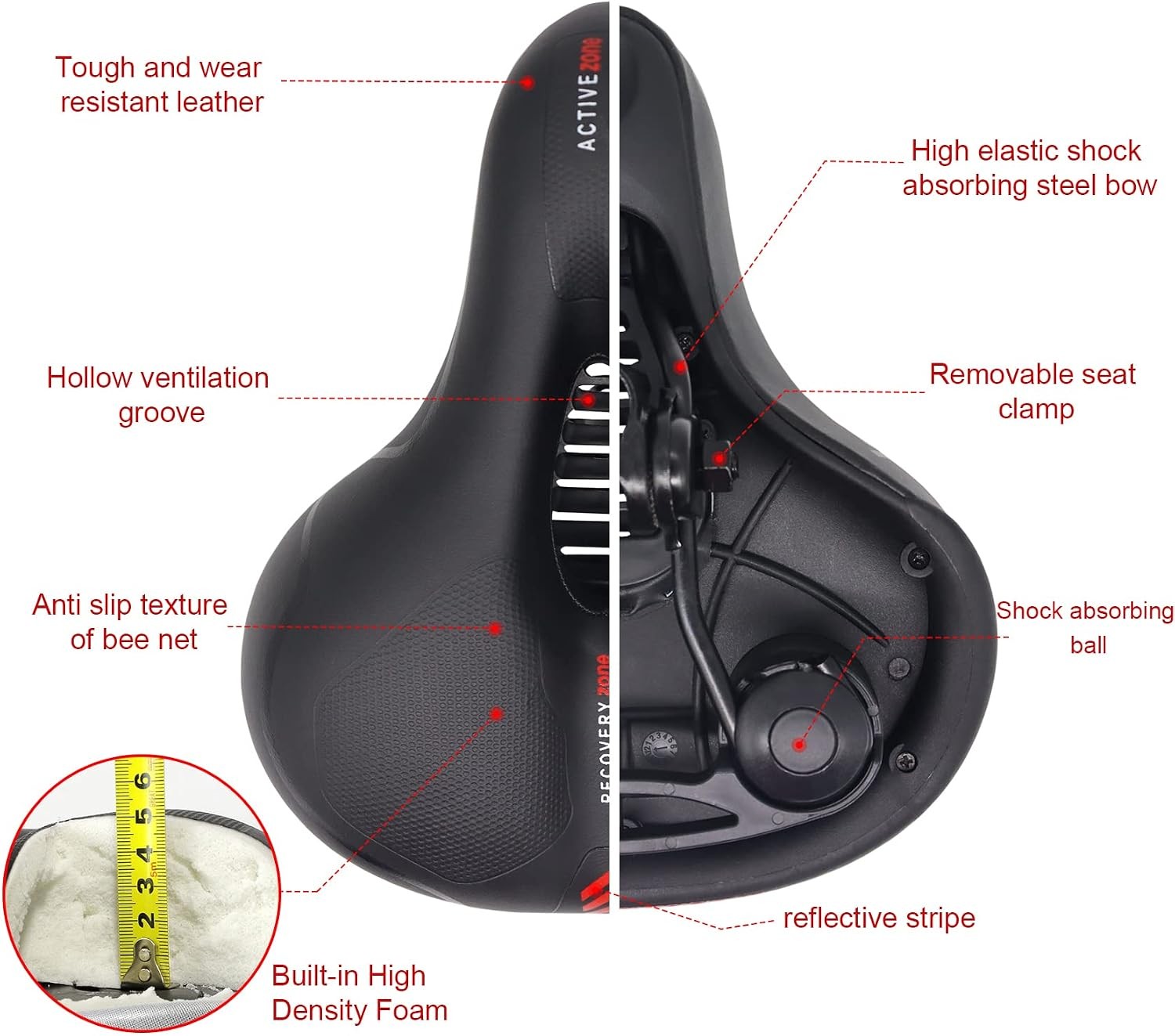 Comfort Bike Seat Wide Bicycle Saddle Memory Foam Padded Soft Cushion w/ Reflect