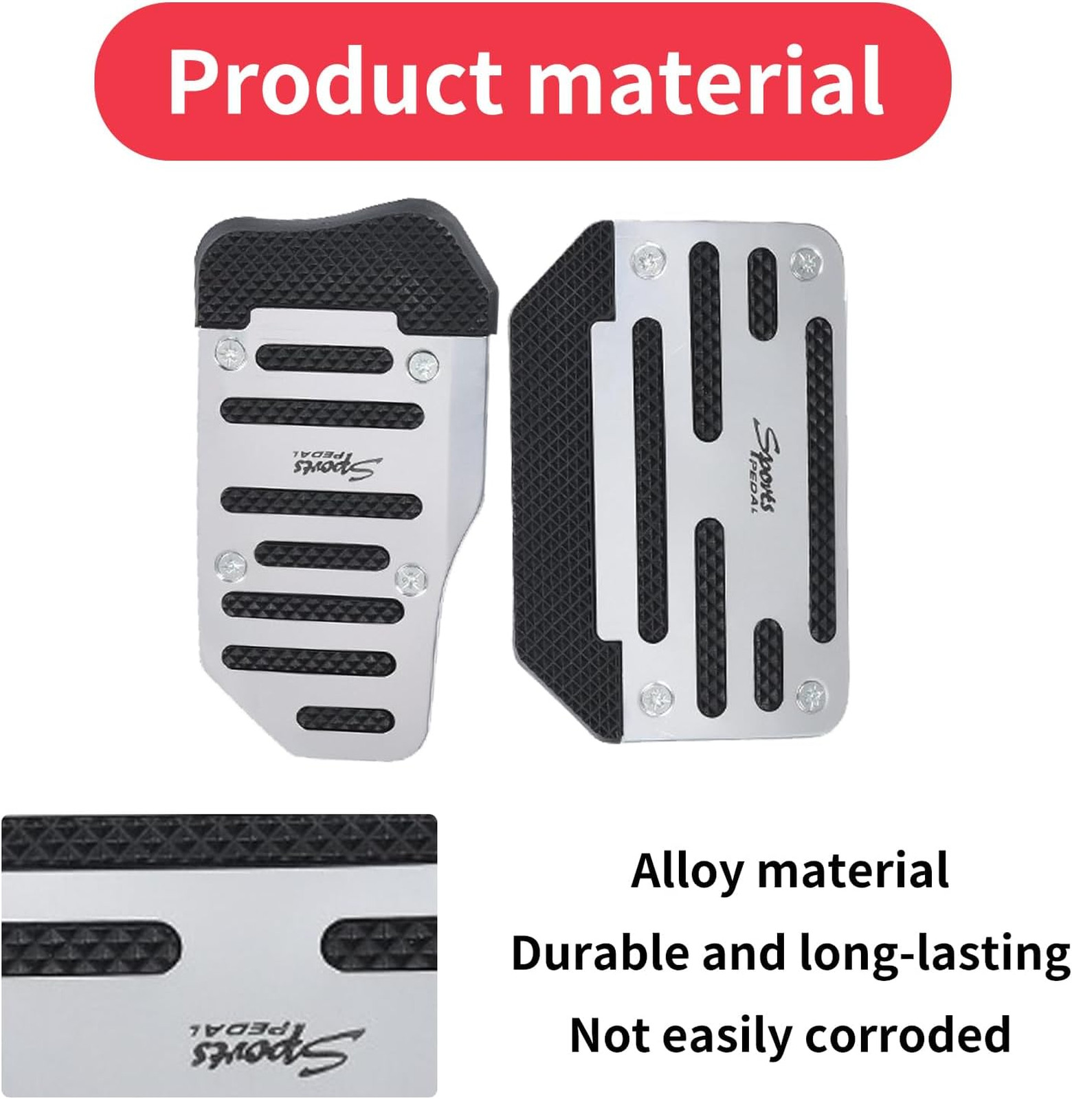 1 Pack 2 White Non-Slip Car Pedal Pad Kit, Premium Aluminum Alloy Brake Pedals