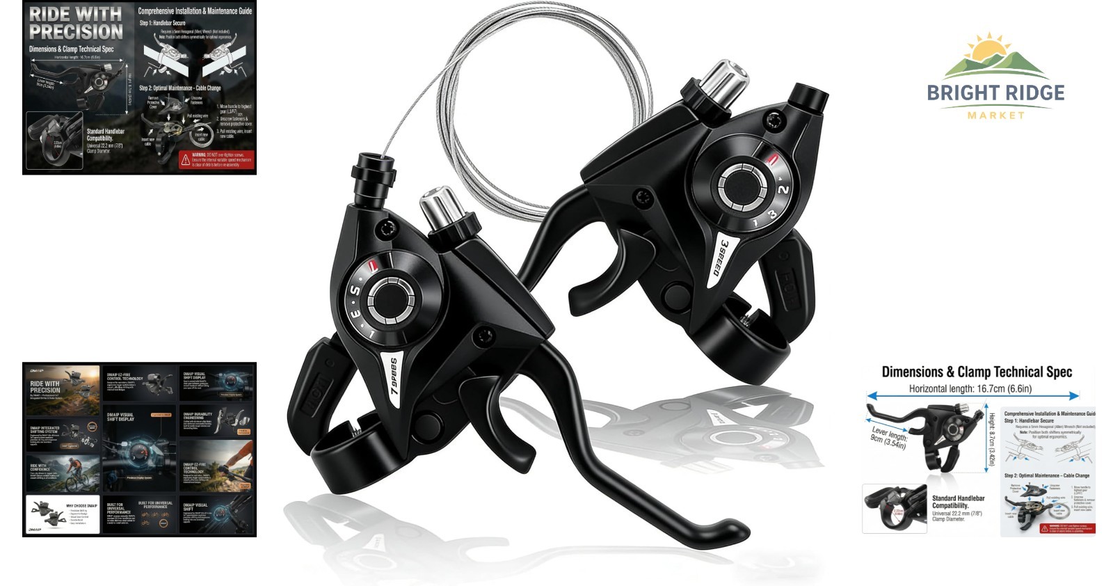 Universal Bicycle Gear Shifter with Ambidextrous Design and Installation Kit