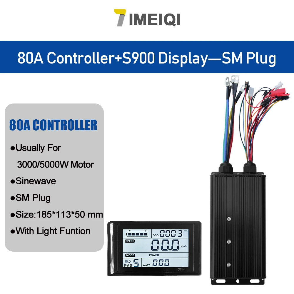 E-bike Sine Wave Controller 48V 72V 80A with LCD Color Display 5000W Motor Kit