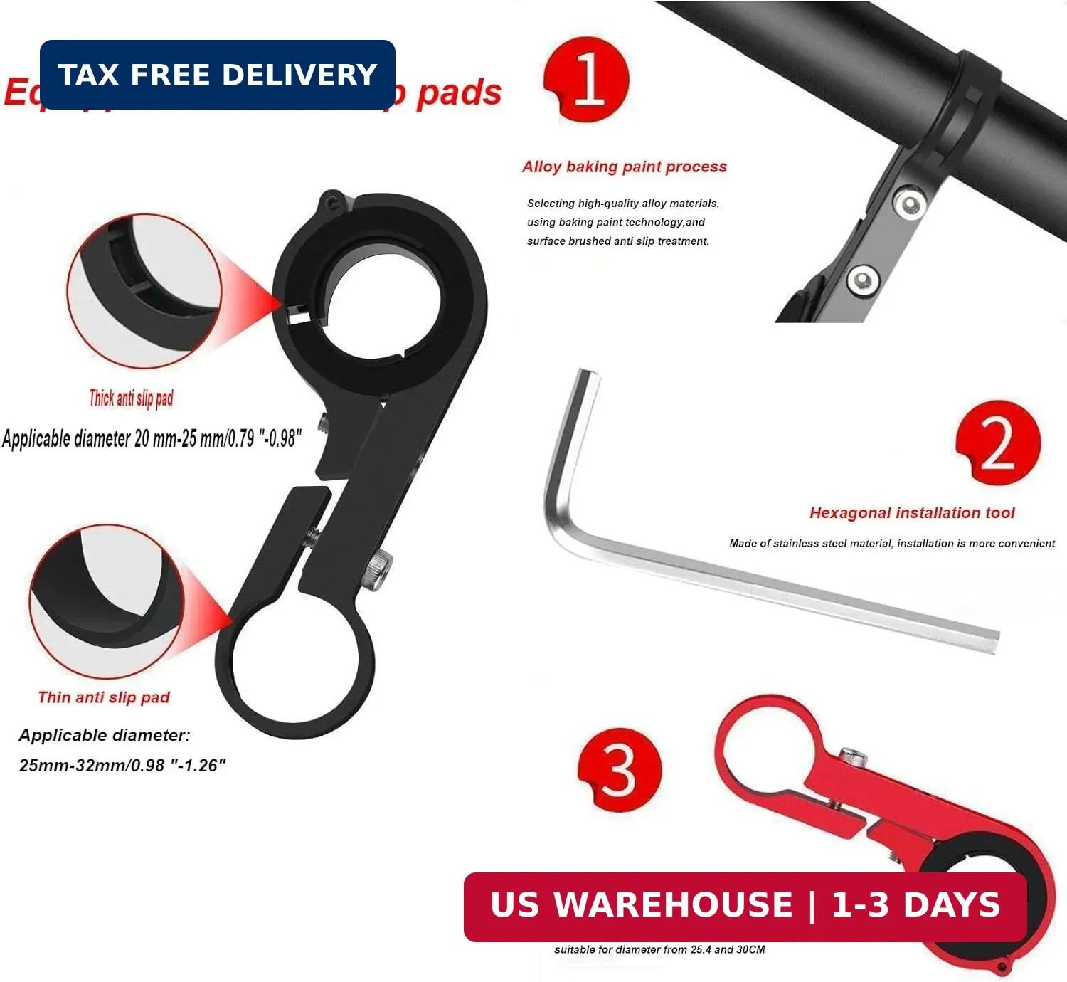 Bike Handlebar Extender with 8» Long Cross Bar, Aluminum Alloy 0.79″ Diameter H