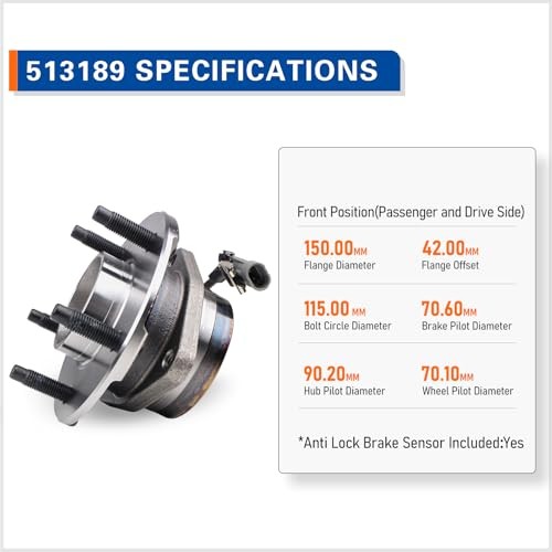 Pair 513189 Front Wheel Bearing & Hub Assembly Compatible with 2005-2006