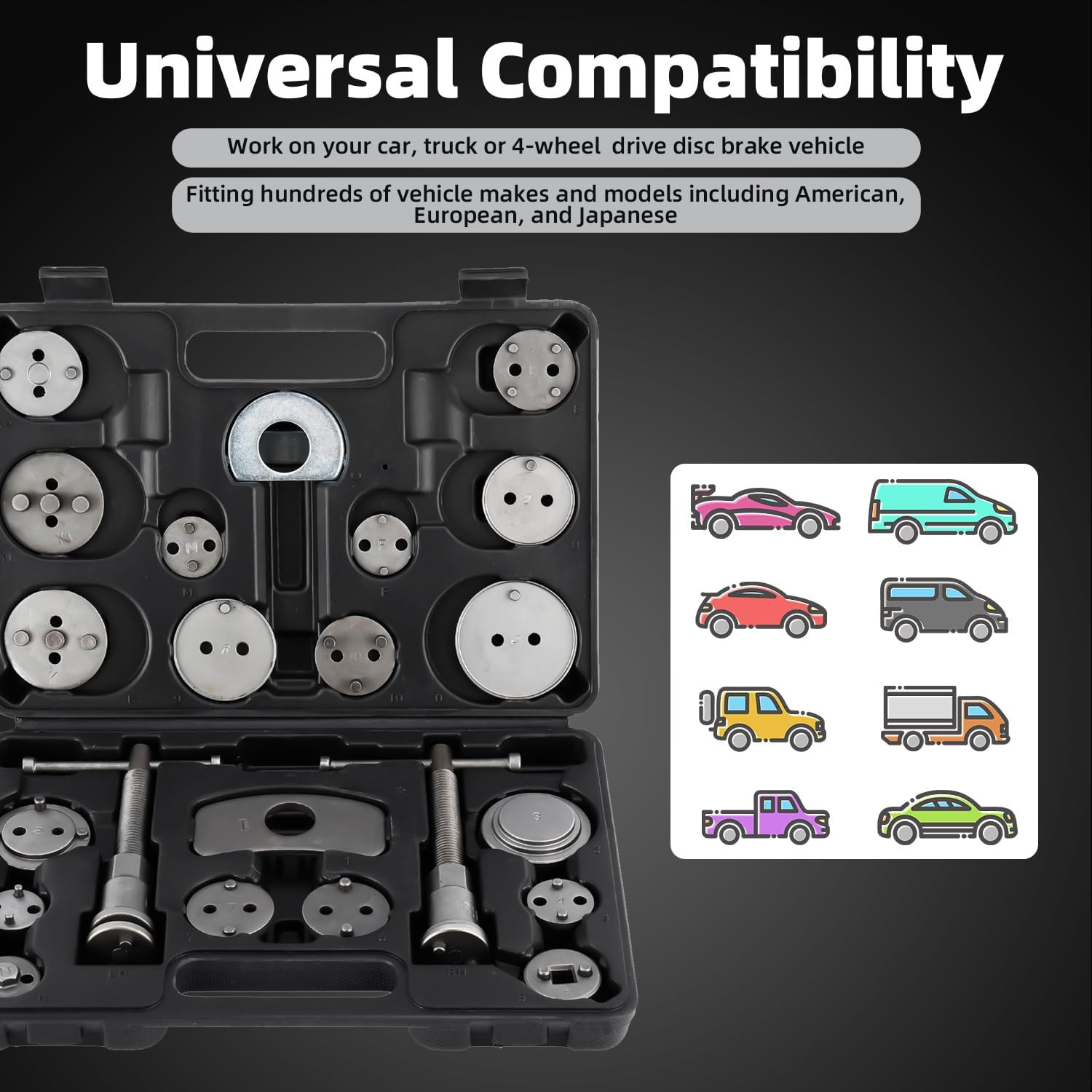24Pcs Disc Brake Caliper Compression Wind Back Tool Kit, Heavy Duty