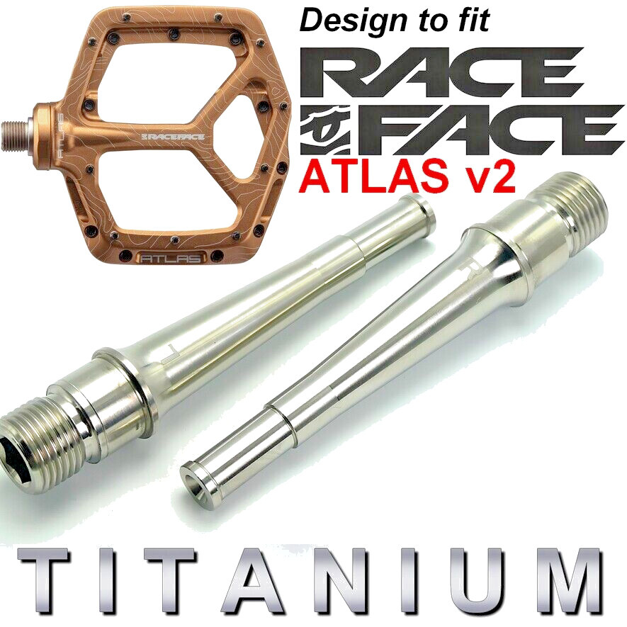 RACE FACE Atlas v2 since 2022: 2 pedal Axles in TITANIUM. 43% lighter! 4 Colors!