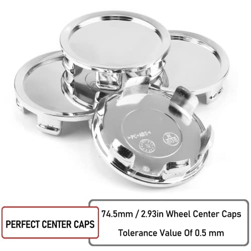 4PCS 75mm Wheel Center Caps OD 74.5mm / 2.93″, ID 70mm / 2.75″ Chrome