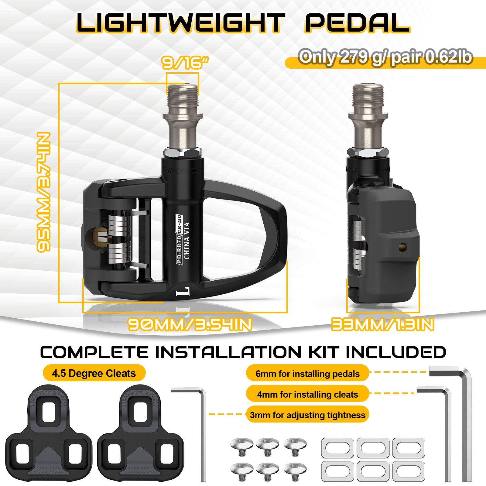 Road Bike Pedal For SPD-SL/KEO System Self-Locking Pedal With Cleats Nylon CR-Mo