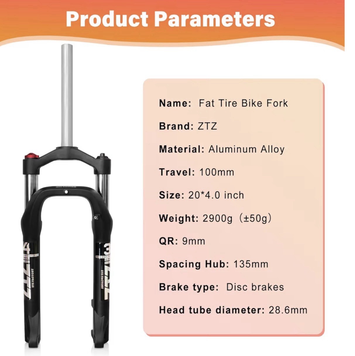 ZTZ 20/26 * 4.0 inch Fat Tire Oil Spring Suspension Fork, 135mm Spacing Hub