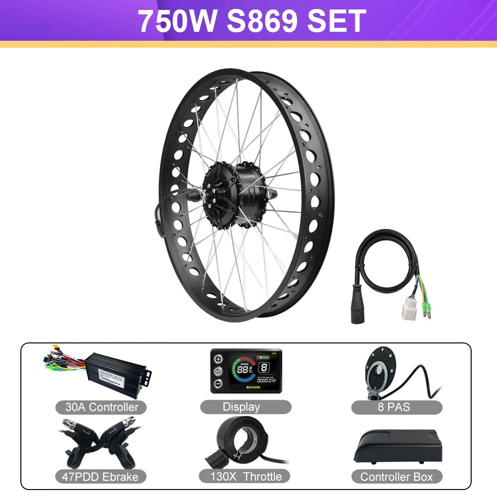 48V 750W E-Bike Conversion Kit 20 24 26er*4.0Tyre Rear Hub Motor Drive 40-50km/h