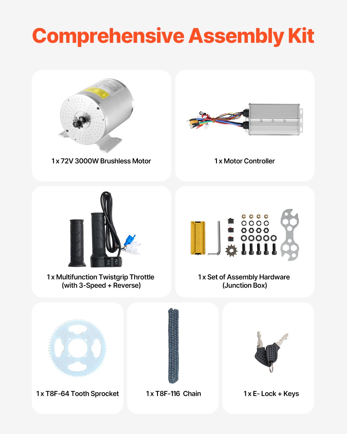 Uimoso 72V 3000W Brushless DC Motor Kit with Speed Controller, 4900 RPM