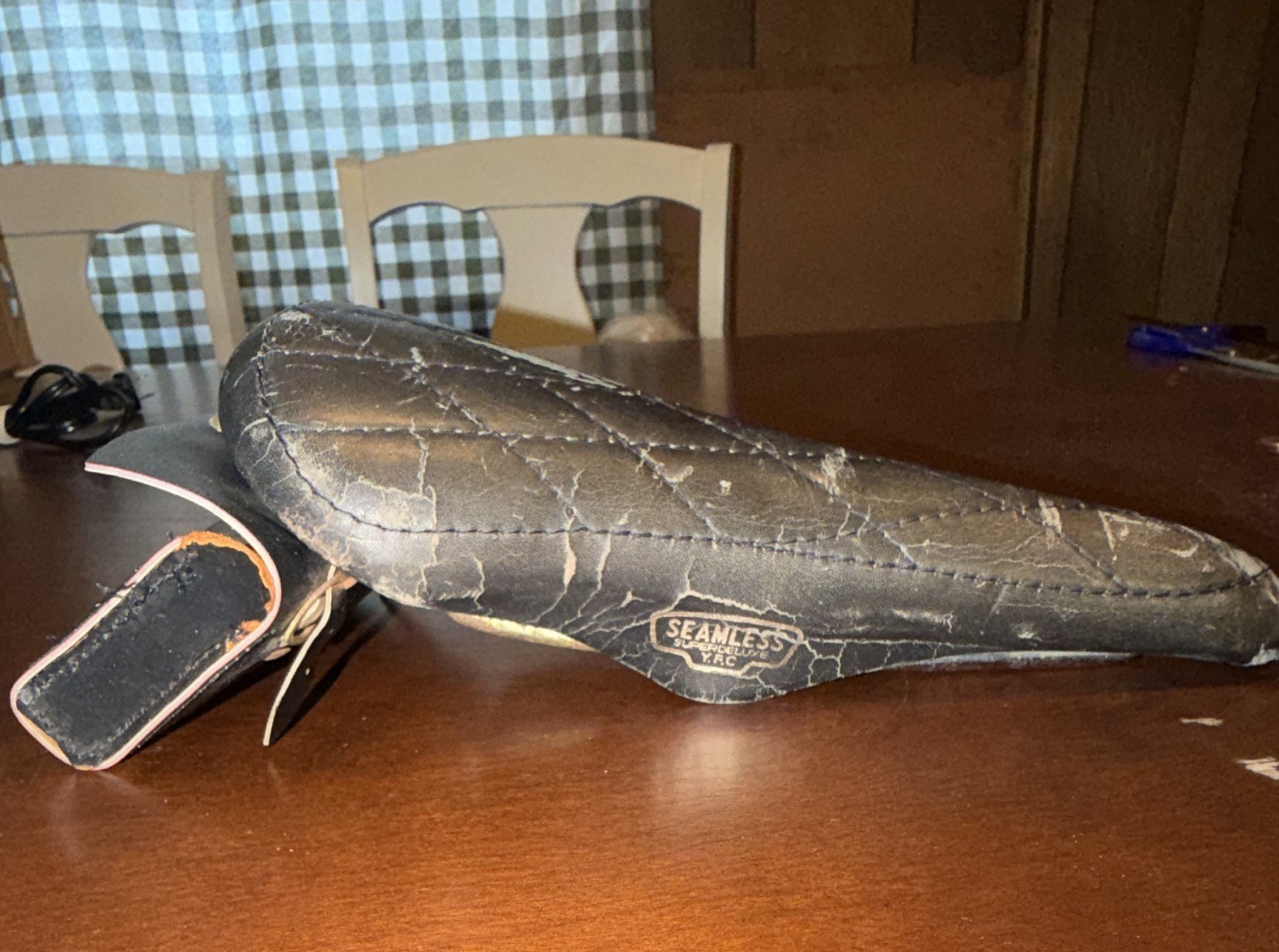 Vintage Seamless YFC Black Leather Bicycle Saddle/Seat with Attached Saddle Bag