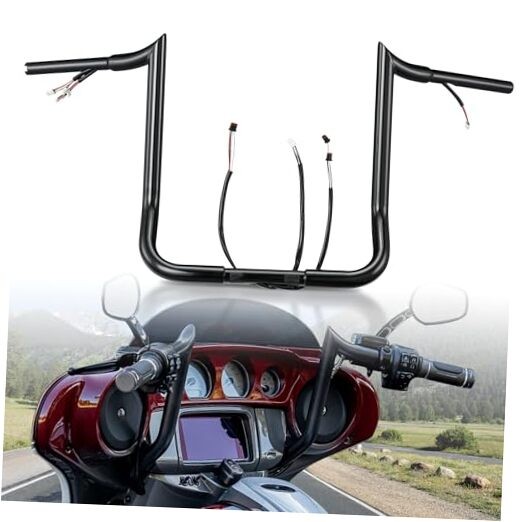 PRE-WIRED 16″ Meathook Monkey Bar 1 1/4″ Ape Hangers Handlebars 16 inch Black